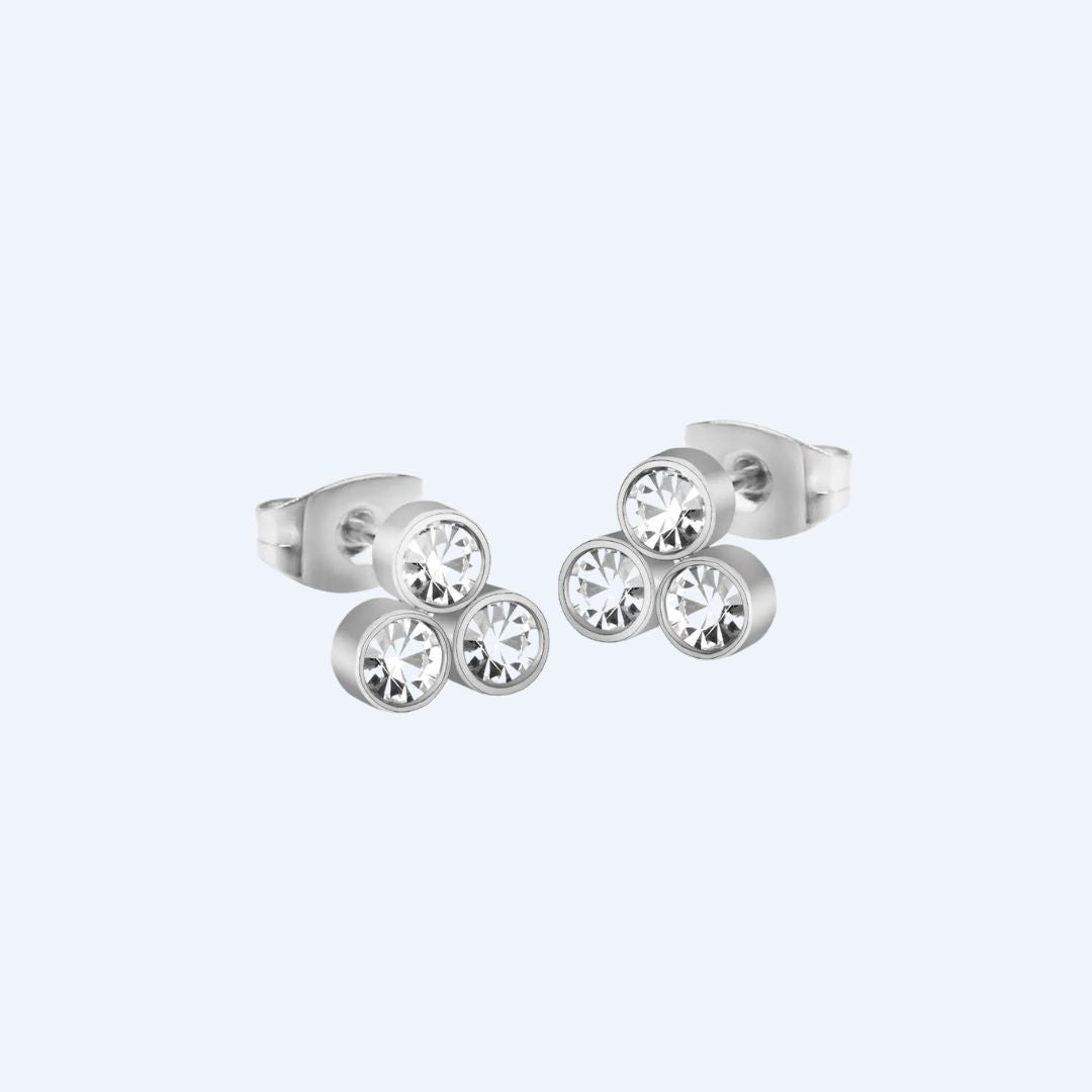 Triple Bezel Set Hypoallergenic Stud Earrings